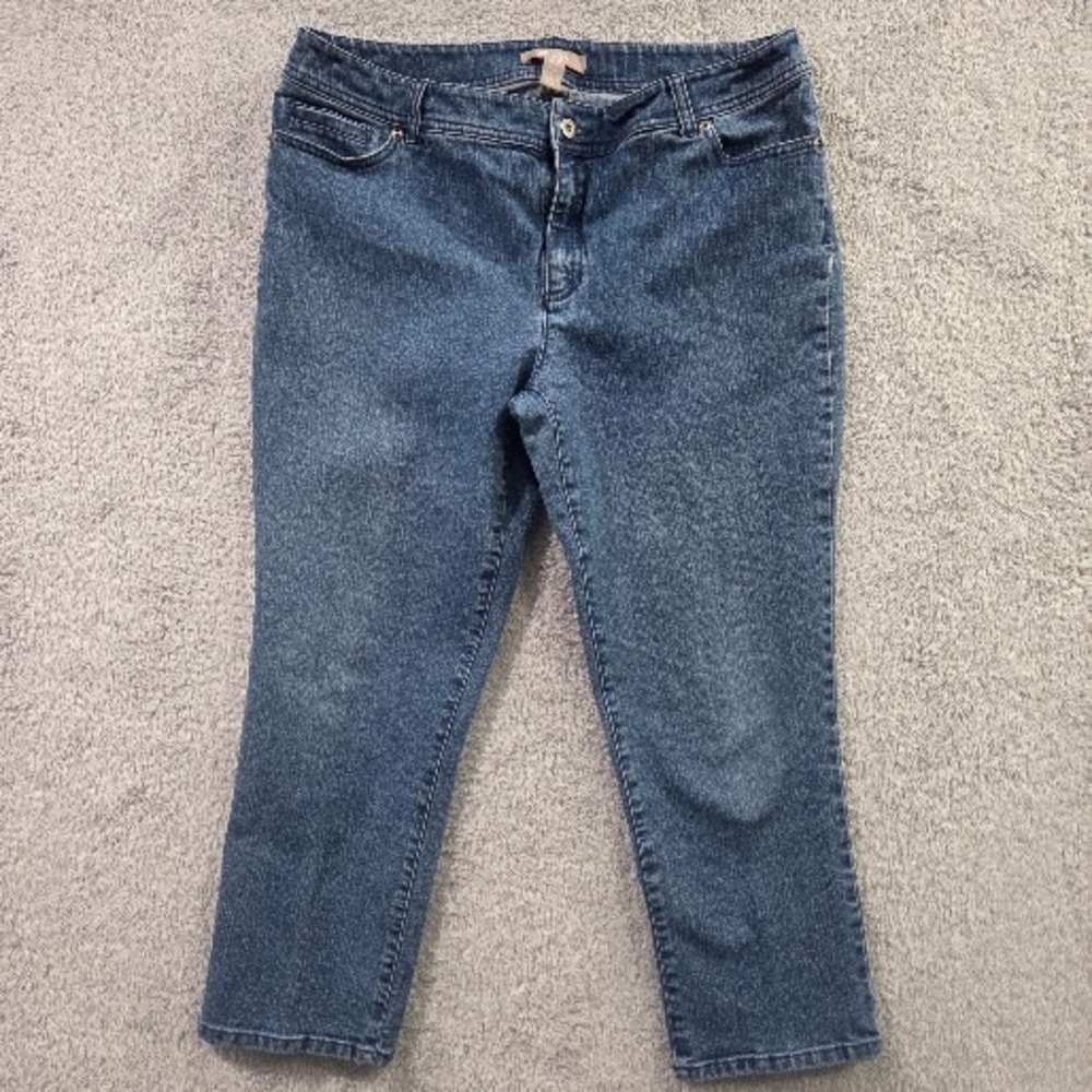 Chico's Jeans Women's 14 Ankle Medium Wash Blue Rhinestone Embellished Stretch